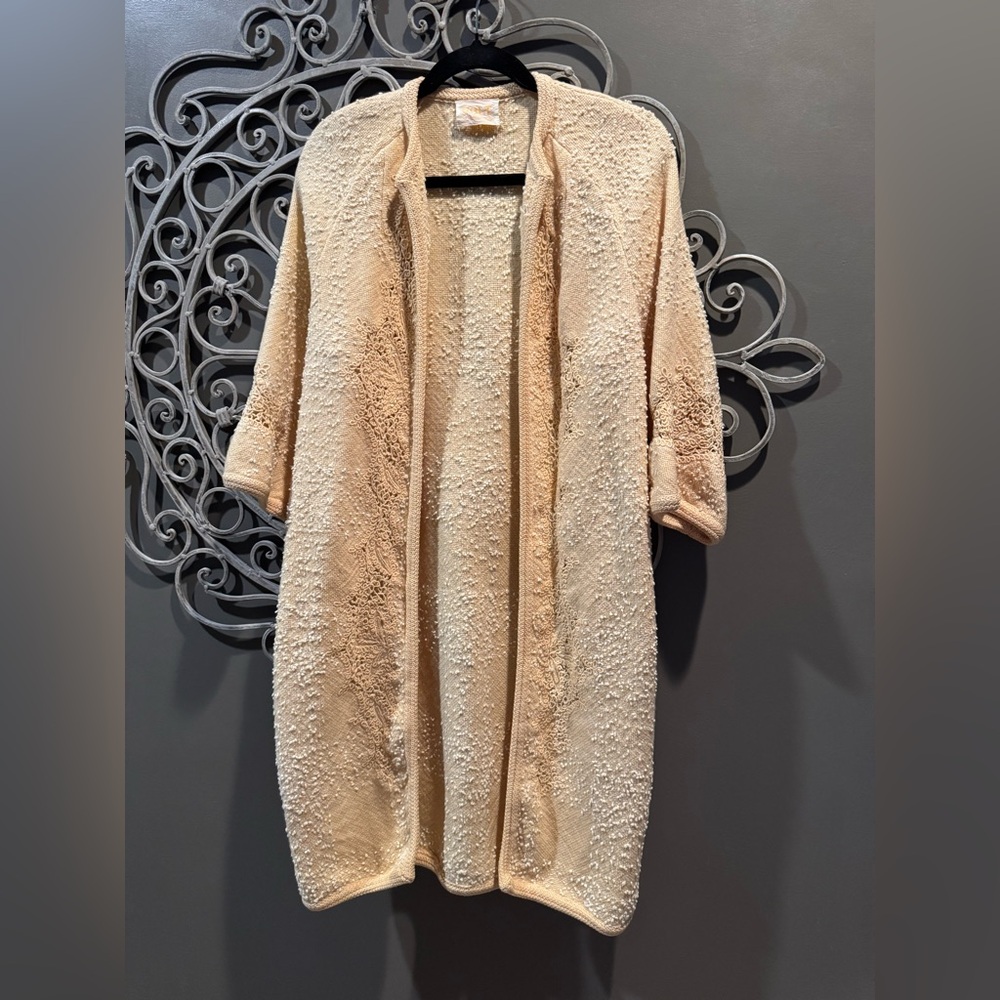 Vintage women’s cream knobby open front long jacket Solt of California Sz M